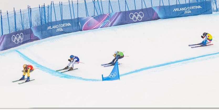 OLYMPICS - Winter Olympic Games, Olympische Spiele, Olympia, OS Milano Cortina 2026 LIVIGNO,ITALY,20.FEB.26 - OLYMPICS, SKI CROSS - Winter Olympic Games Milano Cortina 2026, Skicross, women, final. Image shows Daniela Maier (GER), Fanny Smith (SUI), Sandra Naeslund (SWE) and Marielle Berger Sabbatel (FRA).  GEPAxpictures xHaraldxSteiner