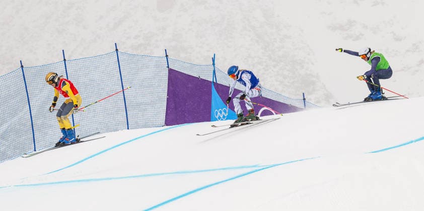 OLYMPICS - Winter Olympic Games, Olympische Spiele, Olympia, OS Milano Cortina 2026 LIVIGNO,ITALY,20.FEB.26 - OLYMPICS, SKI CROSS - Winter Olympic Games Milano Cortina 2026, Skicross, women, final. Image shows Daniela Maier (GER), Fanny Smith (SUI) and Sandra Naeslund (SWE).  GEPAxpictures xHaraldxSteiner
