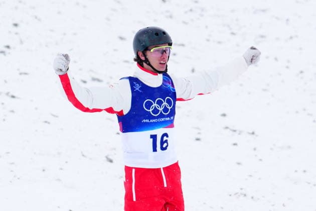 February 20, 2026, Livigno, Italy: Canada s Emile Nadeau celebrates his finish during the men s aerials finals at the Milano Cortina 2026 Winter Olympic Games, Olympische Spiele, Olympia, OS in Livigno, Italy, Friday, Feb. 20, 2026. Canada News - February 20, 2026  - ZUMAc35_ 20260220_zaf_c35_017 Copyright: xSeanxKilpatrickx