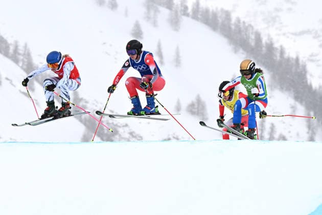 2026 WINTER Olympic Games, Olympische Spiele, Olympia, OS (L-R) Fanny Smith of Switzerland, Hannah Schmidt of Canada, Brittany Phelan of Canada and Jade Grillet-Aubert of France compete in the quarterfinal of the Women™s Ski Cross at Livigno Snow Park, on day 14 of the 2026 Milano Cortina Winter Olympic Games in Italy, Friday, February 20, 2026. ( NO ARCHIVING, EDITORIAL USE ONLY LIVIGNO SONDRIO ITALY  Copyright: xDANxHIMBRECHTSx 20260221149723769461