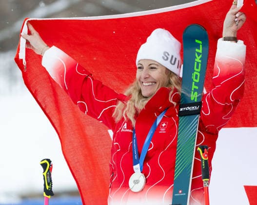 OLYMPICS - Winter Olympic Games, Olympische Spiele, Olympia, OS Milano Cortina 2026 LIVIGNO,ITALY,20.FEB.26 - OLYMPICS, SKI CROSS - Winter Olympic Games Milano Cortina 2026, Skicross, women, final, medal ceremony. Image shows Fanny Smith (SUI). Keywords: medal.  GEPAxpictures xWolfgangxGrebien