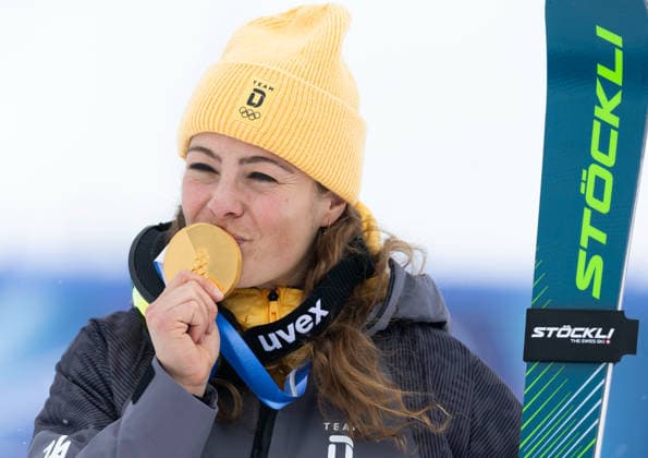 OLYMPICS - Winter Olympic Games, Olympische Spiele, Olympia, OS Milano Cortina 2026 LIVIGNO,ITALY,20.FEB.26 - OLYMPICS, SKI CROSS - Winter Olympic Games Milano Cortina 2026, Skicross, women, final, medal ceremony. Image shows Daniela Maier (GER). Keywords: medal.  GEPAxpictures xWolfgangxGrebien