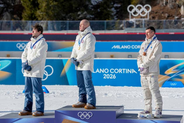 Winter Olympics in Milan Cortina 2026 Anterselva, Italy 20260220. Sturla Holm Laegreid from Norway, Johannes Dale-Skjevdal from Norway and Quentin Fillon Maillet from France on the podium after the men s 15 km mass start in biathlon during the Winter Olympics in Milano Cortina 2026. Photo: Heiko Junge NTB Anterselva Italy EDITORIAL USE ONLY. RESTRICTED USE FOR BETTING COMPANIES Ref:_SPORwWprZcl7oU.jpg *** Winter Olympics in Milan Cortina 2026 Anterselva, Italy 20260220 Sturla Holm Laegreid from Norway, Johannes Dale Skjevdal from Norway and Quentin Fillon Maillet from France on the podium after the men s 15 km mass start in biathlon during the Winter Olympics in Milano Cortina 2026 Photo Heiko Junge NTB Anterselva Italy EDITORIAL USE ONLY RESTRICTED USE FOR BETTING COMPANIES  Copyright: xHeikoxJungex xNTBx
