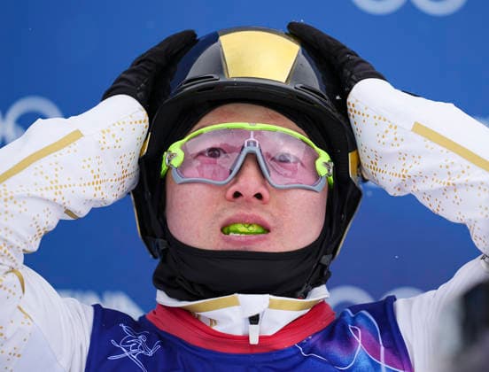 (260220) -- LIVIGNO, Feb. 20, 2026 -- Qi Guangpu of China reacts during the freestyle skiing men s aerials final 1 at the Milan-Cortina 2026 Olympic Winter games, Winterspiele,Spiele, Summer games in Livigno, Italy, Feb. 20, 2026. ) (MICO2026)ITALY-LIVIGNO-OLYMPIC WINTER GAMES-FREESTYLE SKIING-MEN S AERIALS-FINAL WuxHuiwo 
