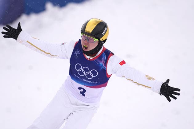 (260220) -- LIVIGNO, Feb. 20, 2026 -- Qi Guangpu of China reacts during the freestyle skiing men s aerials final 1 at the Milan-Cortina 2026 Olympic Winter games, Winterspiele,Spiele, Summer games in Livigno, Italy, Feb. 20, 2026. ) (MICO2026)ITALY-LIVIGNO-OLYMPIC WINTER GAMES-FREESTYLE SKIING-MEN S AERIALS-FINAL HuxChao 