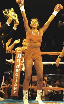 Jun 26, 1999; Las Vegas, Nevada, USA; Undefeated 12-0 MIA ST. JOHN acknowledges her fans after an easy decision over opponent MARY ANN HAIK. Referee Joe Cortez, with 116 championship fights under his belt, was heard to comment She hits like a man after working the fight. Las Vegas Nevada USA Copyright: xRogerxWilliamsx