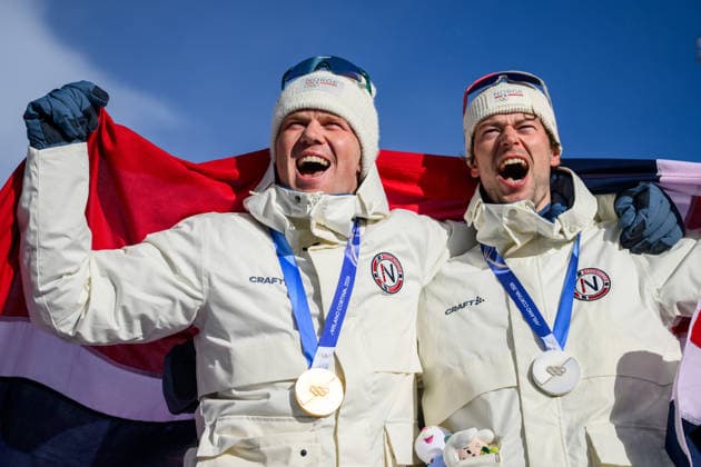260220 Johannes Dale-Skjevdal of Norway and Sturla Holm Laegreid of Norway celebrate after the men s biathlon 15 km mass start during day 14 of the 2026 Winter Olympics on February 20, 2026 in Anterselva. Photo: Mathias Bergeld BILDBYRAN kod MB MB1339 skidskytte biathlon skiskyting Olympic Games, Olympische Spiele, Olympia, OS olympics winter olympics os ol olympiska spel vinter-os olympiske leker milano cortina 2026 milan cortina 2026 milano cortina 2026 olympic games milano cortina 2026 winter olympic games milano cortina-os milano cortina-ol vinter-ol 14 bbeng masstart mass start jubel celebration norge guld gold os-guld silver *** 260220 Johannes Dale Skjevdal of Norway and Sturla Holm Laegreid of Norway celebrate after the men s biathlon 15 km mass start during day 14 of the 2026 Winter Olympics on February 20, 2026 in Anterselva Photo Mathias Bergeld BILDBYRAN code MB MB1339 biathlon biathlon biathlon olympic games olympics olympics winter olympics os ol olympiska spel vinter os olympiske leker milano cortina 2026 milan cortina 2026 milano cortina 2026 olympic games milano cortina 2026 winter olympic games milano cortina os milano cortina ol vinter ol 14 bbeng masstart mass start jubel celebration norge guld gold os guld silver  Copyright: MATHIASxBERGELD BB260220MB066