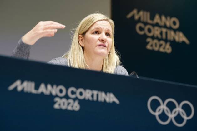Milan Cortina Olympics: IOC president International Olympic Committee President Kirsty Coventry holds a press conference, PK, Pressekonferenz at the main press center of the Milan Cortina Olympics in Milan on Feb. 20, 2026.  A14AA0005308485P