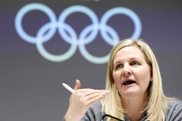 Milan Cortina Olympics: IOC president International Olympic Committee President Kirsty Coventry holds a press conference, PK, Pressekonferenz at the main press center of the Milan Cortina Olympics in Milan on Feb. 20, 2026.  A14AA0005308489P