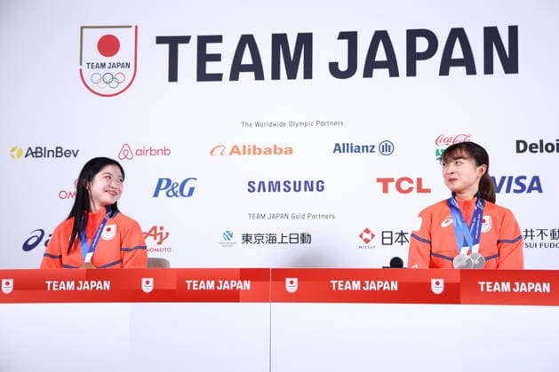 (L-R) Ami Nakai, Kaori Sakamoto (JPN), FEBRUARY 20, 2026 - Figure skating, Eiskunstlauf : Silver medalist Kaori Sakamoto and Bronze medalist Ami Nakai attend a press conference, PK, Pressekonferenz during the Milano Cortina 2026 Olympic Winter games, Winterspiele,Spiele, Summer games in Milan, Italy. Noxthirdxpartyxsales  aflo_320613673
