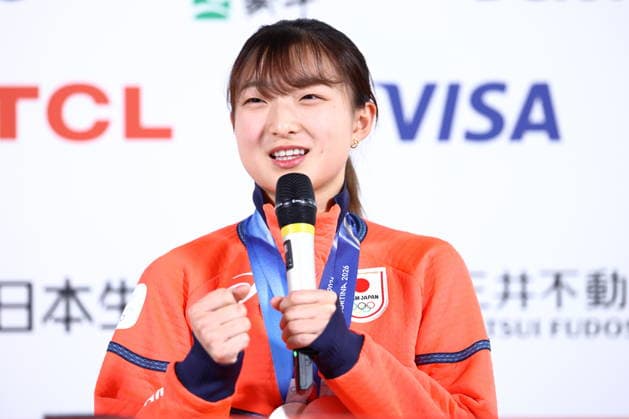 Kaori Sakamoto (JPN), FEBRUARY 20, 2026 - Figure skating, Eiskunstlauf : Silver medalist Kaori Sakamoto and Bronze medalist Ami Nakai attend a press conference, PK, Pressekonferenz during the Milano Cortina 2026 Olympic Winter games, Winterspiele,Spiele, Summer games in Milan, Italy. Noxthirdxpartyxsales  aflo_320613675