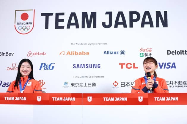(L-R) Ami Nakai, Kaori Sakamoto (JPN), FEBRUARY 20, 2026 - Figure skating, Eiskunstlauf : Silver medalist Kaori Sakamoto and Bronze medalist Ami Nakai attend a press conference, PK, Pressekonferenz during the Milano Cortina 2026 Olympic Winter games, Winterspiele,Spiele, Summer games in Milan, Italy. Noxthirdxpartyxsales  aflo_320613695