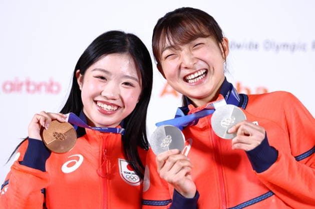 (L-R) Ami Nakai, Kaori Sakamoto (JPN), FEBRUARY 20, 2026 - Figure skating, Eiskunstlauf : Silver medalist Kaori Sakamoto and Bronze medalist Ami Nakai attend a press conference, PK, Pressekonferenz during the Milano Cortina 2026 Olympic Winter games, Winterspiele,Spiele, Summer games in Milan, Italy. Noxthirdxpartyxsales  aflo_320613700