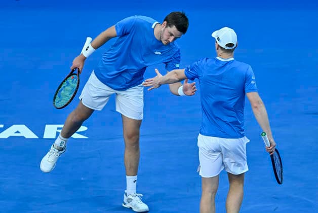 ATP, Tennis Herren Qatar ExxonMobil Open-Doubles Final Harri Heliovaara (R) of Finland and Henry Patten of Great Britain competes against Julian Cash and Lloyd Glasspool of Great Britain in the Doubles Final match at the ATP men s Qatar ExxonMobil Open 2026 tennis tournament at the Khalifa International Tennis Complex in Doha, Qatar, on February 20, 2026. DOHA Qatar Copyright: xNOUSHADx
