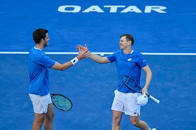 ATP, Tennis Herren Qatar ExxonMobil Open-Doubles Final Harri Heliovaara of Finland and Henry Patten of Great Britain celebrates after winning against Julian Cash and Lloyd Glasspool of Great Britain in the Doubles Final match at the ATP men s Qatar ExxonMobil Open 2026 tennis tournament at the Khalifa International Tennis Complex in Doha, Qatar, on February 20, 2026. DOHA Qatar Copyright: xNOUSHADx