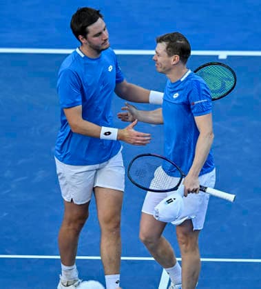 ATP, Tennis Herren Qatar ExxonMobil Open-Doubles Final Harri Heliovaara of Finland and Henry Patten of Great Britain celebrates after winning against Julian Cash and Lloyd Glasspool of Great Britain in the Doubles Final match at the ATP men s Qatar ExxonMobil Open 2026 tennis tournament at the Khalifa International Tennis Complex in Doha, Qatar, on February 20, 2026. DOHA Qatar Copyright: xNOUSHADx