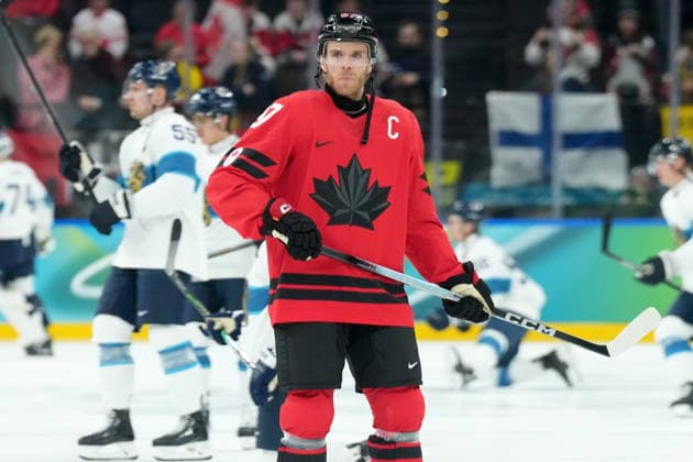 February 20, 2026, Milan, ITALY: Canada forward Connor McDavid (97) warms up prior to first period Men s Olympic semi final Ice hockey, Eishockey action at the 2026 Milan Cortina Winter Olympics in Milan, Friday, Feb. 20, 2026. Canada News - February 20, 2026  - ZUMAc35_ 20260220_zaf_c35_035 Copyright: xNathanxDenettex