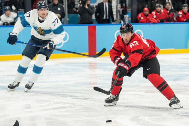 Ice hockey, Eishockey - Milano Cortina 2026 Winter Olympics: Day 14 Niko Mikkola, Brad Marchand during Milano Cortina 2026 Winter Olympics Semi-final Men s Hockey Canada vs Finland match at Milano Santagiulia Ice Hockey Arena in Milan on February 20, 2026 Milan Italy  Copyright: xFotoxOlimpikx originalFilename:jastrzebowski-icehocke260220_nptVF.jpg