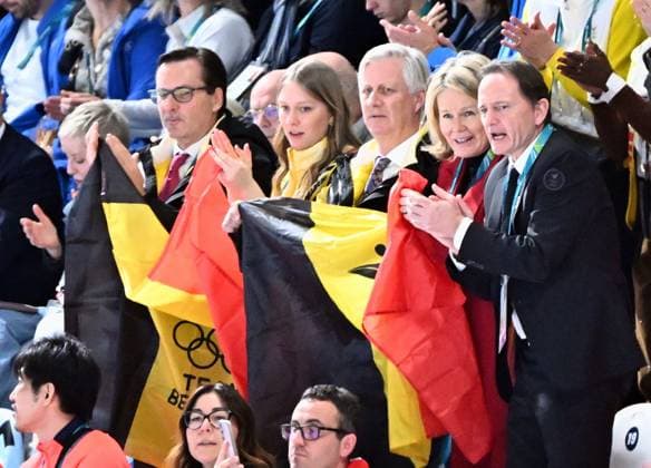 Belgian ambassador to Italy, Andy Detaille, Princess Eleonore, Queen Mathilde of Belgium, King Philippe - Filip of Belgium and BOIC - COIB chairman Jean-Michel Saive attend the Women s 1500m Speed skating, Eisschnelllauf race at the Milano Cortina 2026 Olympic Winter games, Winterspiele,Spiele, Summer games on Friday 20 February 2026 in Milan, Italy. The XXV Winter Olympics take place from 6 to 22 February 2026 in Italy. JASPERxJACOBS  x164335885x