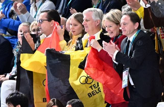 Belgian ambassador to Italy, Andy Detaille, Princess Eleonore, Queen Mathilde of Belgium, King Philippe - Filip of Belgium and BOIC - COIB chairman Jean-Michel Saive attend the Women s 1500m Speed skating, Eisschnelllauf race at the Milano Cortina 2026 Olympic Winter games, Winterspiele,Spiele, Summer games on Friday 20 February 2026 in Milan, Italy. The XXV Winter Olympics take place from 6 to 22 February 2026 in Italy. JASPERxJACOBS  x164335898x