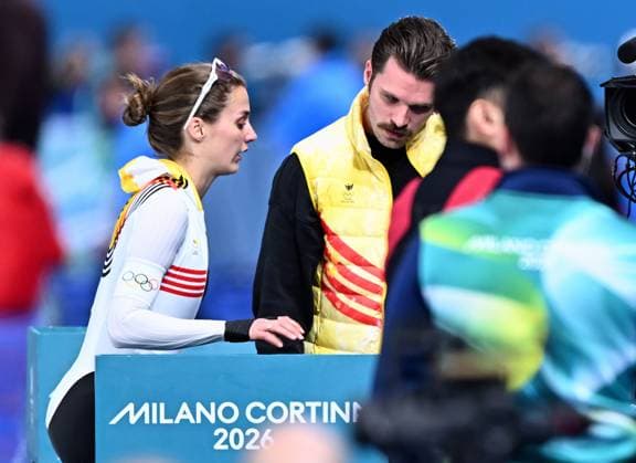 Belgian speed skater Isabelle van Elst reacts during the Women s 1500m Speed skating, Eisschnelllauf race at the Milano Cortina 2026 Olympic Winter games, Winterspiele,Spiele, Summer games on Friday 20 February 2026 in Milan, Italy. The XXV Winter Olympics take place from 6 to 22 February 2026 in Italy. JASPERxJACOBS  x164336538x