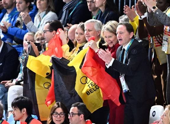 Belgian ambassador to Italy, Andy Detaille, Princess Eleonore, Queen Mathilde of Belgium, King Philippe - Filip of Belgium and BOIC-COIB president Jean-Michel Saive attend the Women s 1500m Speed skating, Eisschnelllauf race at the Milano Cortina 2026 Olympic Winter games, Winterspiele,Spiele, Summer games on Friday 20 February 2026 in Milan, Italy. The XXV Winter Olympics take place from 6 to 22 February 2026 in Italy. JASPERxJACOBS  x164337535x