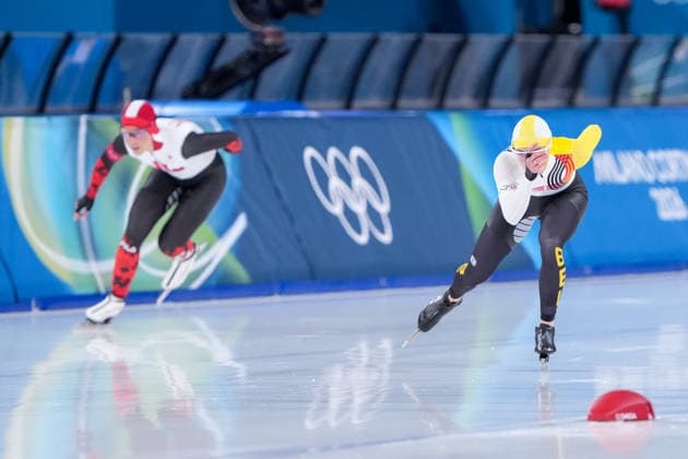 2026-02-20 - Milano Cortina 2026 Winter Olympics 1500m Women MILAN, ITALY - FEBRUARY 20: Valerie Maltais of Canada, Isabelle Van Elst of Belgium during the 1500m Women on day 16 of the Milano Cortina 2026 Winter Olympics at the Milano Speed skating, Eisschnelllauf Arena on February 20, 2026 in Milan, Italy Milan Milano Speed Skating Arena Italy Content not available for redistribution in The Netherlands directly or indirectly through any third parties. Copyright: xAndrexWeeningx