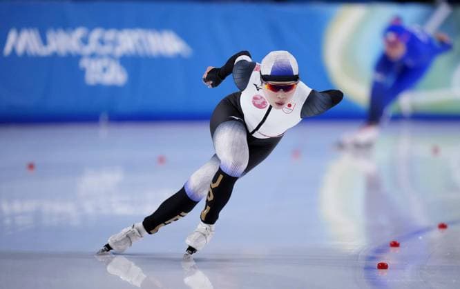 Milan Cortina Olympics: Speed skating, Eisschnelllauf Japanese speed skater Ayano Sato competes in the women s 1,500 meters at the Milan Cortina Olympics on Feb. 20, 2026, at Milano Speed Skating Stadium in Milan.  A14AA0005309011P
