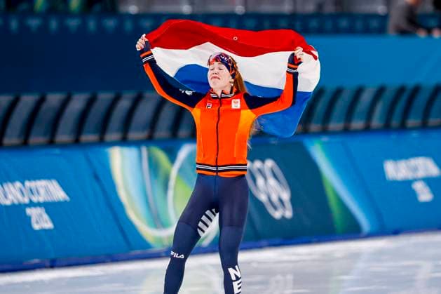 winner Antoinette Rijpma-De Jong of the Netherlands celebrating and holding flag after Women s 1500m, Milano Cortina 2026 Winter Olympics: Day 14, Speed skating, Eisschnelllauf - Milano Cortina 2026 Winter Olympics: Day 14, Milano Speed Skating Stadium, February 20, 2026, Milan, Italy.