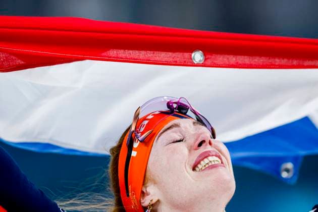 winner Antoinette Rijpma-De Jong of the Netherlands celebrating and holding flag after Women s 1500m, Milano Cortina 2026 Winter Olympics: Day 14, Speed skating, Eisschnelllauf - Milano Cortina 2026 Winter Olympics: Day 14, Milano Speed Skating Stadium, February 20, 2026, Milan, Italy.