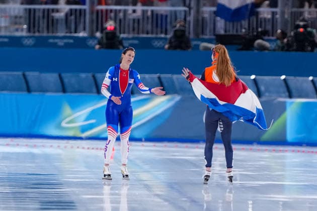 2026-02-20 - Milano Cortina 2026 Winter Olympics 1500m Women MILAN, ITALY - FEBRUARY 20: Brittany Bowe of United States of America, Antoinette Rijpma-De Jong of Netherlands during the 1500m Women on day 16 of the Milano Cortina 2026 Winter Olympics at the Milano Speed skating, Eisschnelllauf Arena on February 20, 2026 in Milan, Italy Milan Milano Speed Skating Arena Italy Content not available for redistribution in The Netherlands directly or indirectly through any third parties. Copyright: xAndrexWeeningx