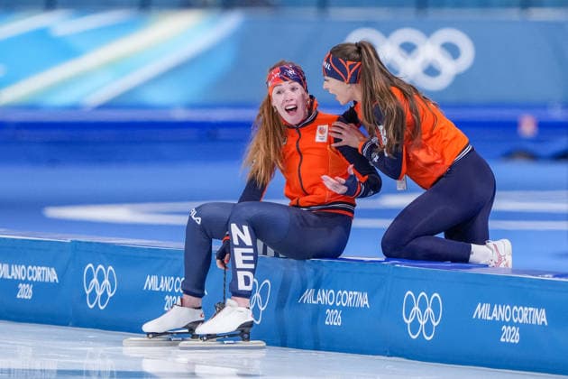 2026-02-20 - Milano Cortina 2026 Winter Olympics 1500m Women MILAN, ITALY - FEBRUARY 20: Antoinette Rijpma-De Jong of Netherlands, Femke Kok of Netherlands during the 1500m Women on day 16 of the Milano Cortina 2026 Winter Olympics at the Milano Speed skating, Eisschnelllauf Arena on February 20, 2026 in Milan, Italy Milan Milano Speed Skating Arena Italy Content not available for redistribution in The Netherlands directly or indirectly through any third parties. Copyright: xAndrexWeeningx