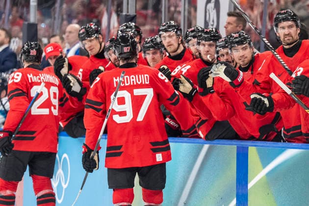 Ice hockey, Eishockey - Milano Cortina 2026 Winter Olympics: Day 14 Team Canada during the Men s Playoffs Semi-final match between Canada and Finland of the Milano Cortina 2026 Winter Olympic Games, Olympische Spiele, Olympia, OS at Milano Santagiulia Ice Hockey Arena on February 20, 2026 in Milan, Italy. Milano Italy  Copyright: xAndrzejxIwanczukx originalFilename:iwanczuk-icehocke260220_npChu.jpg