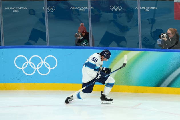 February 20, 2026, Milan, Lombardy, Italy: ERIK HAULA 56 of Finland celebrates scoring his side s second goal shorthanded in the Semifinal game between Team Canada (CAN) and Team Finland (FIN) at the Milano Cortina 2026 Olympic Games, Olympische Spiele, Olympia, OS Olympics 2026: Milano Cortina: Ice hockey, Eishockey Men: CAN:FIN  - ZUMAc179 20260220_oly_c179_026 Copyright: xMickaelxChavetx