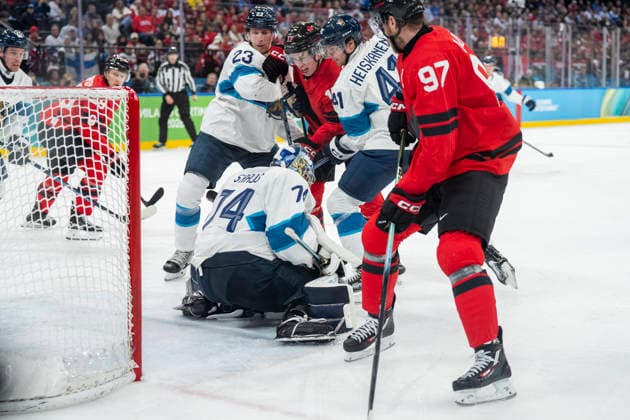 Ice hockey, Eishockey - Milano Cortina 2026 Winter Olympics: Day 14 Juuse Saros, Esa Lindell, Macklin Celebrin, Miro Heiskanen during the Men s Playoffs Semi-final match between Canada and Finland of the Milano Cortina 2026 Winter Olympic Games, Olympische Spiele, Olympia, OS at Milano Santagiulia Ice Hockey Arena on February 20, 2026 in Milan, Italy. Milano Italy  Copyright: xAndrzejxIwanczukx originalFilename:iwanczuk-icehocke260220_npCQS.jpg