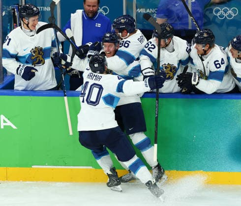 February 20, 2026, Milan, Lombardy, Italy: ERIK HAULA 56 of Finland celebrates scoring his side s second goal shorthanded in the Semifinal game between Team Canada (CAN) and Team Finland (FIN) at the Milano Cortina 2026 Olympic Games, Olympische Spiele, Olympia, OS Olympics 2026: Milano Cortina: Ice hockey, Eishockey Men: CAN:FIN  - ZUMAc179 20260220_oly_c179_038 Copyright: xMickaelxChavetx
