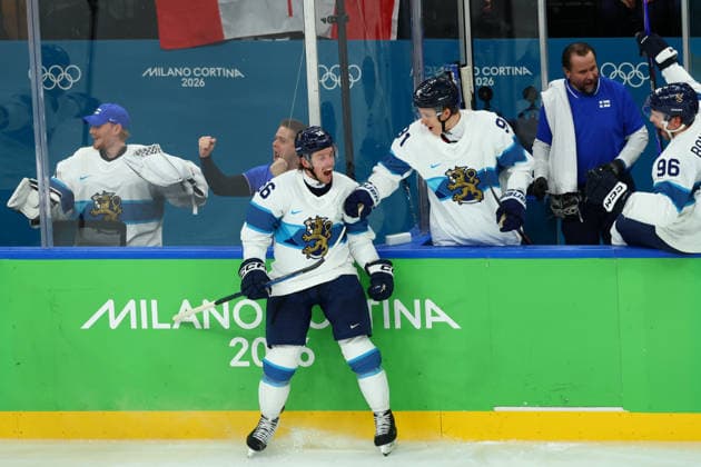 February 20, 2026, Milan, Lombardy, Italy: ERIK HAULA 56 of Finland celebrates scoring his side s second goal shorthanded in the Semifinal game between Team Canada (CAN) and Team Finland (FIN) at the Milano Cortina 2026 Olympic Games, Olympische Spiele, Olympia, OS Olympics 2026: Milano Cortina: Ice hockey, Eishockey Men: CAN:FIN  - ZUMAc179 20260220_oly_c179_039 Copyright: xMickaelxChavetx