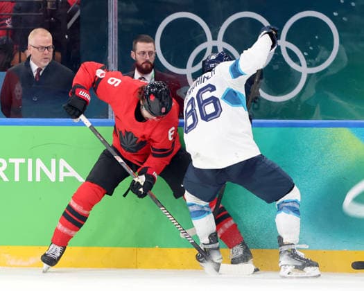 February 20, 2026, Milan, Lombardy, Italy: Travis Sanheim (6) of Team Canada and Teuvo Teravainen (86) of Team Finland in a men s Ice hockey, Eishockey semifinal during the Milano Cortina 2026 Olympic Winter games, Winterspiele,Spiele, Summer games at Milano Santagiulia Ice Hockey Arena Milan Italy - ZUMAm117 20260220_oly_m117_012 Copyright: xDavidxMcIntyrex