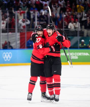 260220 Shea Theodore and Travis Sanheim of Canada celebrate the 2-2 goal in the men s Ice hockey, Eishockey semifinal between Canada and Finland during day 14 of the 2026 Winter Olympics on February 20, 2026 in Milan. Photo: Carl Sandin BILDBYRAN kod CS CS0887 ishockey ice hockey Olympic Games, Olympische Spiele, Olympia, OS olympics winter olympics os ol olympiska spel vinter-os olympiske leker milano cortina 2026 milan cortina 2026 milano cortina 2026 olympic games milano cortina 2026 winter olympic games milano cortina-os milano cortina-ol vinter-ol 14 bbeng finland canada kanada jubel *** 260220 Shea Theodore and Travis Sanheim of Canada celebrate the 2 2 goal in the men s ice hockey semifinal between Canada and Finland during day 14 of the 2026 Winter Olympics on February 20, 2026 in Milan Photo Carl Sandin BILDBYRAN kod CS CS0887 ishockey ice hockey olympic games olympics winter olympics os ol olympiska spel vinter os olympiske leker milano cortina 2026 milan cortina 2026 milano cortina 2026 olympic games milano cortina 2026 winter olympic games milano cortina os milano cortina ol vinter ol 14 bbeng finland canada kanada jubel  Copyright: CARLxSANDIN BB260220CS035