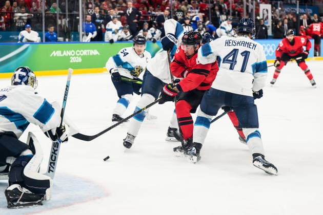 260220 Brad Marchand of Canada against Miro Heiskanen of Finland in the men s Ice hockey, Eishockey semifinal between Canada and Finland during day 14 of the 2026 Winter Olympics on February 20, 2026 in Milan. Photo: Carl Sandin BILDBYRAN kod CS CS0887 ishockey ice hockey Olympic Games, Olympische Spiele, Olympia, OS olympics winter olympics os ol olympiska spel vinter-os olympiske leker milano cortina 2026 milan cortina 2026 milano cortina 2026 olympic games milano cortina 2026 winter olympic games milano cortina-os milano cortina-ol vinter-ol 14 bbeng finland canada kanada *** 260220 Brad Marchand of Canada against Miro Heiskanen of Finland in the men s ice hockey semifinal between Canada and Finland during day 14 of the 2026 Winter Olympics on February 20, 2026 in Milan Photo Carl Sandin BILDBYRAN kod CS CS0887 ishockey ice hockey olympic games olympics winter olympics os ol olympiska spel vinter os olympiske leker milano cortina 2026 milan cortina 2026 milano cortina 2026 olympic games milano cortina 2026 winter olympic games milano cortina os milano cortina ol vinter ol 14 bbeng finland canada kanada  Copyright: CARLxSANDIN BB260220CS039