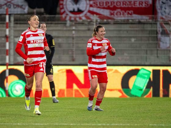 Fußball, Frauen, Saison 2025 2026, Google Pixel Frauen-Bundesliga (19. Spieltag), 1. FC Union Berlin - 1. FC Köln, v. l. Lia Kamber (1. FC Union), Dina Orschmann (1. FC Union), Jubel nach Tor zum 1:0, 20.02. 2026, Copyright: xMatthiasxKochx