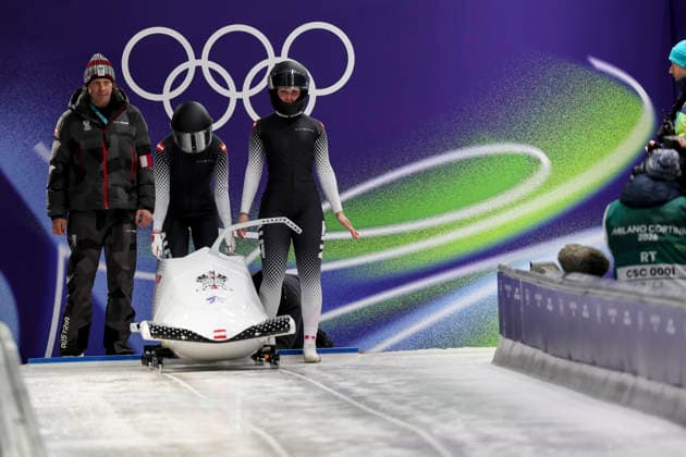 OLYMPICS - Winter Olympic Games, Olympische Spiele, Olympia, OS Milano Cortina 2026 CORTINA D AMPEZZO,ITALY,20.FEB.26 - OLYMPICS, BOBSLEIGH - Winter Olympic Games Milano Cortina 2026, 2-woman, heat 1 and 2. Image shows Victoria Festin and Lea Haslwanter (AUT).  GEPAxpictures xMaticxKlansek