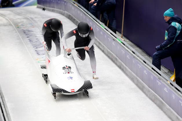 OLYMPICS - Winter Olympic Games, Olympische Spiele, Olympia, OS Milano Cortina 2026 CORTINA D AMPEZZO,ITALY,20.FEB.26 - OLYMPICS, BOBSLEIGH - Winter Olympic Games Milano Cortina 2026, 2-woman, heat 1 and 2. Image shows Victoria Festin and Lea Haslwanter (AUT).  GEPAxpictures xMaticxKlansek
