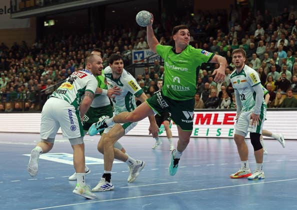 20.02.2026, xovx, Handball Daikin Handball Bundesliga, HSG Wetzlar - SC DHfK Leipzig v.l. Moritz Preuss (SC DHfK Leipzig), Filip Vistorop (HSG Wetzlar), Marko Mamic (SC DHfK Leipzig), Josip Simic (HSG Wetzlar), Franz Semper (SC DHfK Leipzig) Wetzlar Buderus-Arena Hessen Deutschland (DE)