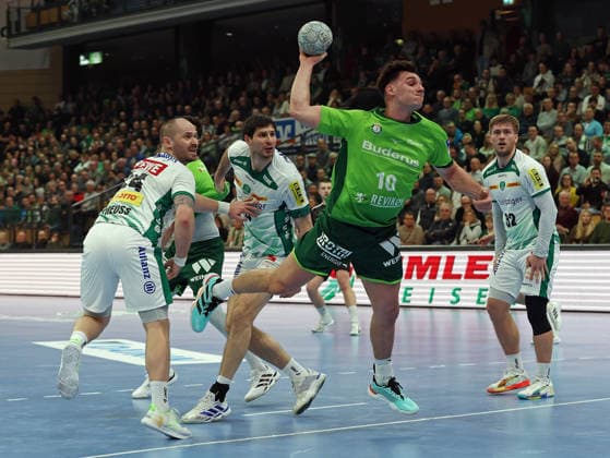20.02.2026, xovx, Handball Daikin Handball Bundesliga, HSG Wetzlar - SC DHfK Leipzig v.l. Moritz Preuss (SC DHfK Leipzig), Filip Vistorop (HSG Wetzlar), Marko Mamic (SC DHfK Leipzig), Josip Simic (HSG Wetzlar), Franz Semper (SC DHfK Leipzig) Wetzlar Buderus-Arena Hessen Deutschland (DE)