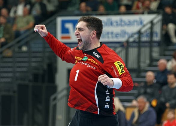 20.02.2026, xovx, Handball Daikin Handball Bundesliga, HSG Wetzlar - SC DHfK Leipzig Jubel bei Domenico Ebner (SC DHfK Leipzig) Wetzlar Buderus-Arena Hessen Deutschland (DE)