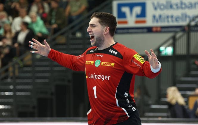 20.02.2026, xovx, Handball Daikin Handball Bundesliga, HSG Wetzlar - SC DHfK Leipzig Jubel bei Domenico Ebner (SC DHfK Leipzig) Wetzlar Buderus-Arena Hessen Deutschland (DE)