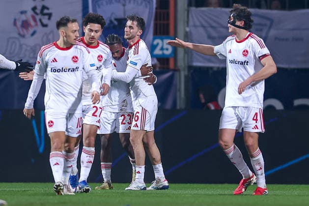 20.02.2026, Fußball, VfL Bochum - 1. FC Nürnberg, 2. Fußball Bundesliga, 23. Spieltag, Vonovia Ruhrstadion, Saison 2025 2026: Torjubel nach dem Tor zum 1:0 durch Torschütze Mohamed AlÃ¬ Zoma (1FC Nuernberg 23) zusammen mit Adam Markhiev (1FC Nuernberg 06) DFB regulations prohibit any use of photographs as image sequences and or quasi-video. Nordrhein-Westfalen Deutschland