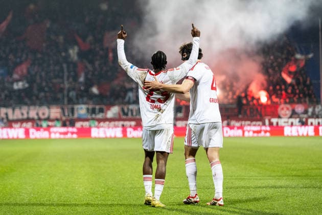 2. Fußball Bundesliga: VfL Bochum - 1. FC Nürnberg; 20.02.2026 1. FC Nürnberg bejubelt das Tor, 0:1 durch Mohamed Alì Zoma (1. FC Nürnberg, 23) 2. Fußball Bundesliga: VfL Bochum - 1. FC Nürnberg; Vonovia-Ruhrstadion, Bochum; 20.02.2026 DFL regulations prohibit any use of photographs as image sequences and or quasi video.