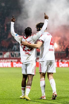 2. Fußball Bundesliga: VfL Bochum - 1. FC Nürnberg; 20.02.2026 1. FC Nürnberg bejubelt das Tor, 0:1 durch Mohamed Alì Zoma (1. FC Nürnberg, 23) 2. Fußball Bundesliga: VfL Bochum - 1. FC Nürnberg; Vonovia-Ruhrstadion, Bochum; 20.02.2026 DFL regulations prohibit any use of photographs as image sequences and or quasi video.